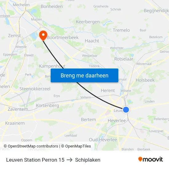 Leuven Station Perron 15 to Schiplaken map