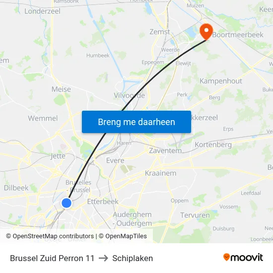 Brussel Zuid Perron 11 to Schiplaken map