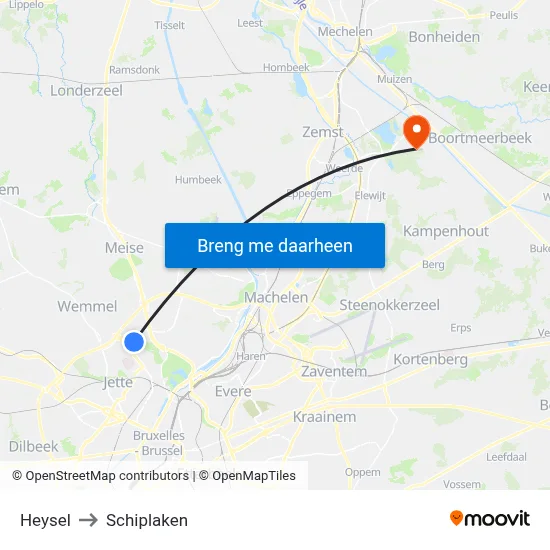 Heysel to Schiplaken map