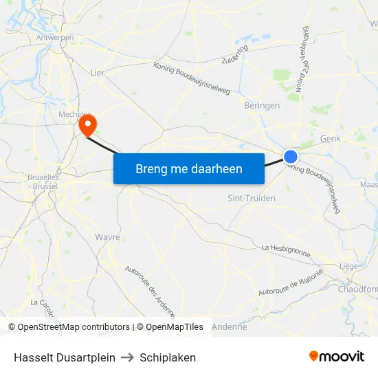 Hasselt Dusartplein to Schiplaken map