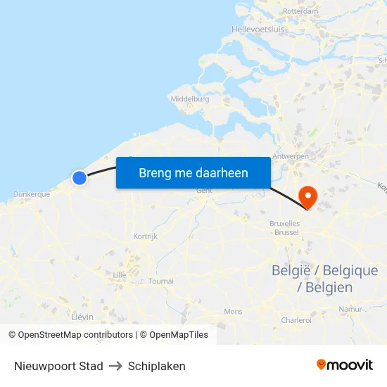 Nieuwpoort Stad to Schiplaken map