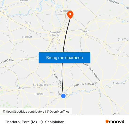 Charleroi Parc (M) to Schiplaken map