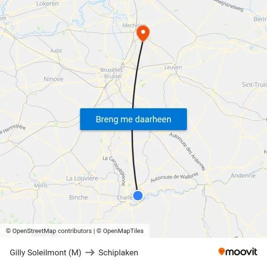 Gilly Soleilmont (M) to Schiplaken map
