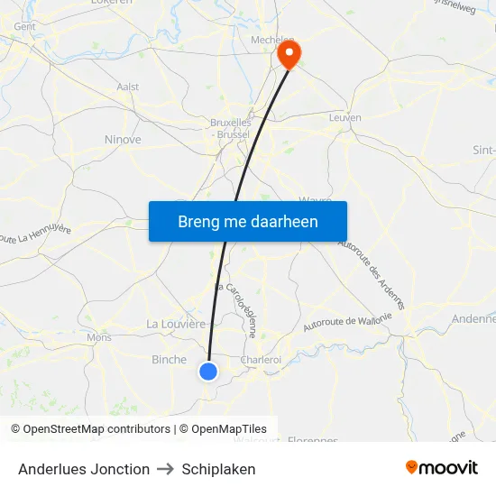 Anderlues Jonction to Schiplaken map