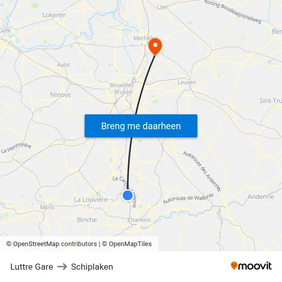 Luttre Gare to Schiplaken map