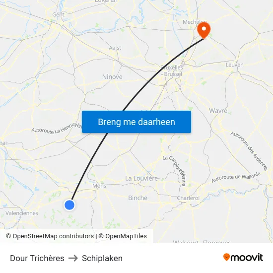 Dour Trichères to Schiplaken map