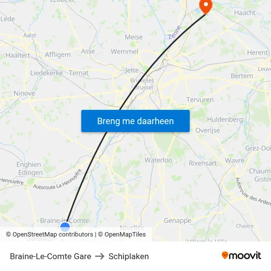 Braine-Le-Comte Gare to Schiplaken map