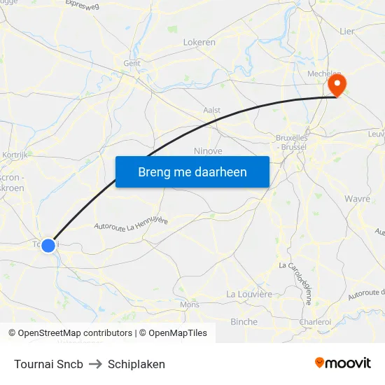 Tournai Sncb to Schiplaken map