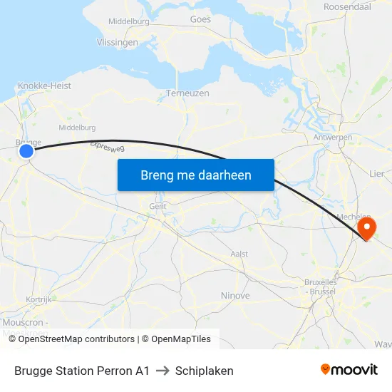 Brugge Station Perron A1 to Schiplaken map