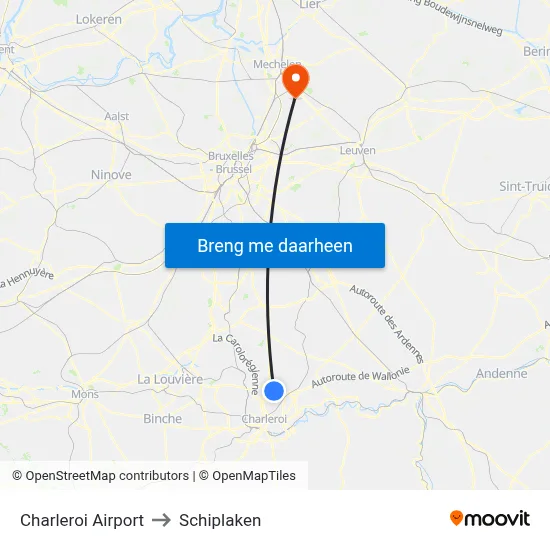 Charleroi Airport to Schiplaken map