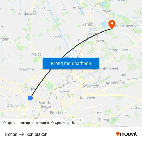 Benes to Schiplaken map