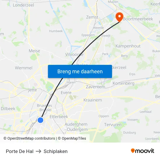 Porte De Hal to Schiplaken map