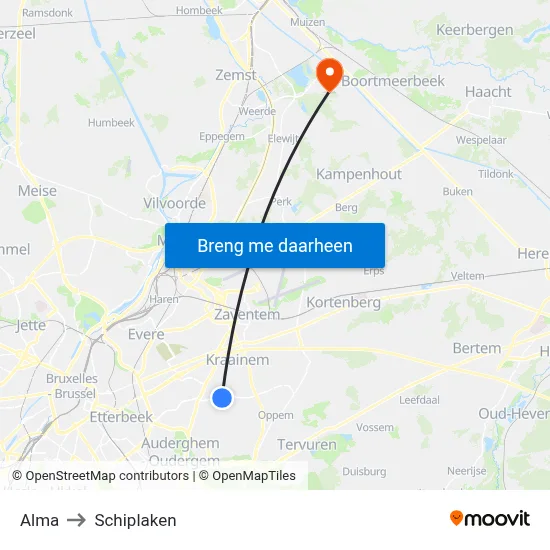 Alma to Schiplaken map