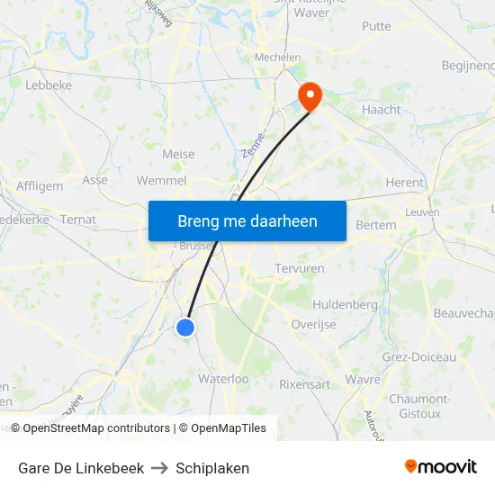 Gare De Linkebeek to Schiplaken map