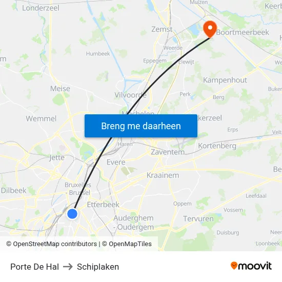 Porte De Hal to Schiplaken map