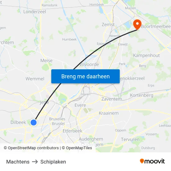 Machtens to Schiplaken map