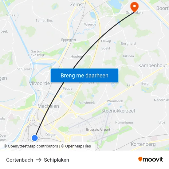 Cortenbach to Schiplaken map