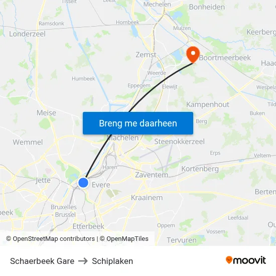 Schaerbeek Gare to Schiplaken map