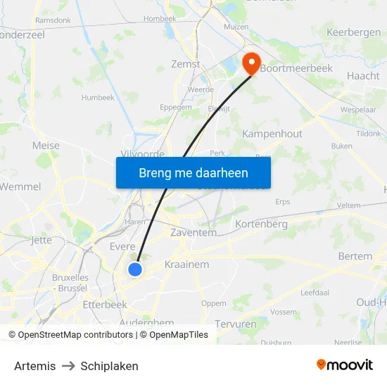 Artemis to Schiplaken map