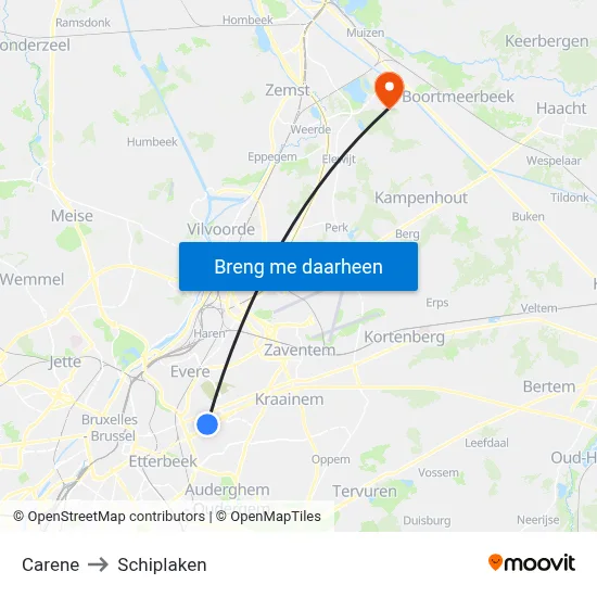 Carene to Schiplaken map