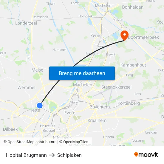 Hopital Brugmann to Schiplaken map