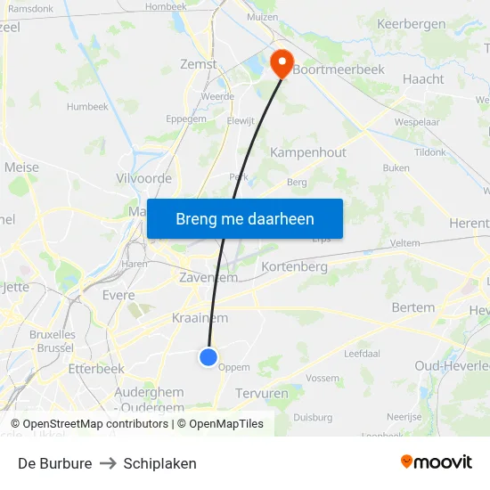 De Burbure to Schiplaken map