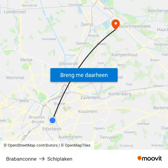 Brabanconne to Schiplaken map
