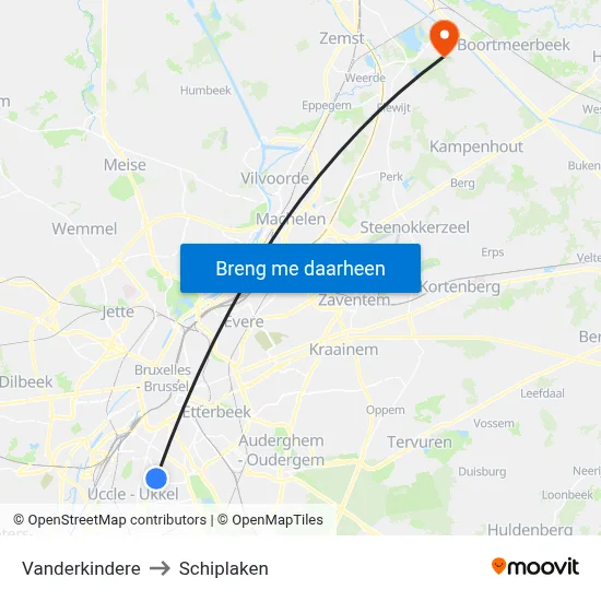Vanderkindere to Schiplaken map