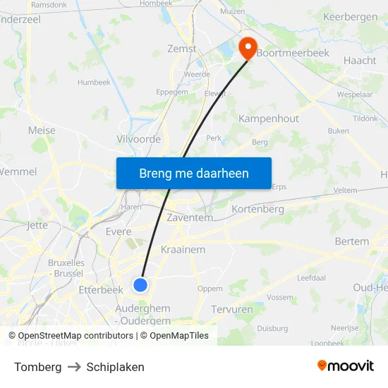 Tomberg to Schiplaken map