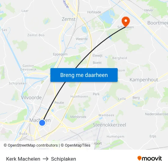 Kerk Machelen to Schiplaken map