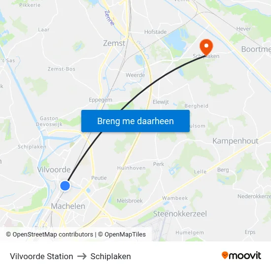 Vilvoorde Station to Schiplaken map