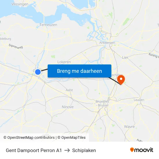 Gent Dampoort Perron A1 to Schiplaken map