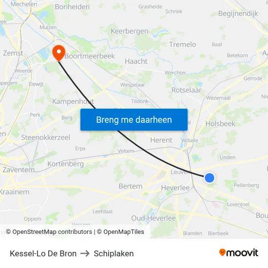 Kessel-Lo De Bron to Schiplaken map