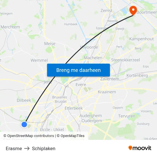 Erasme to Schiplaken map