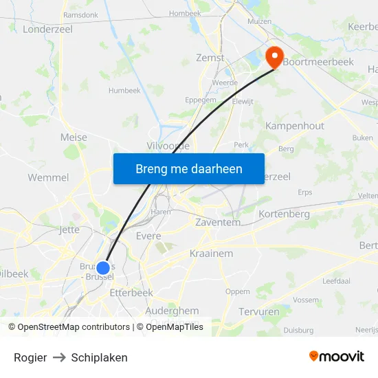 Rogier to Schiplaken map