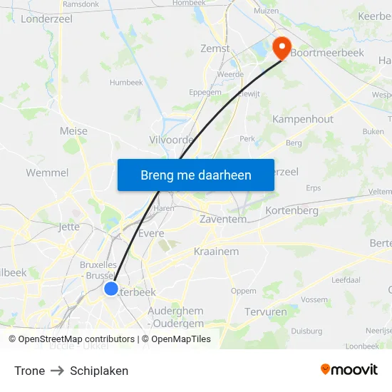 Trone to Schiplaken map