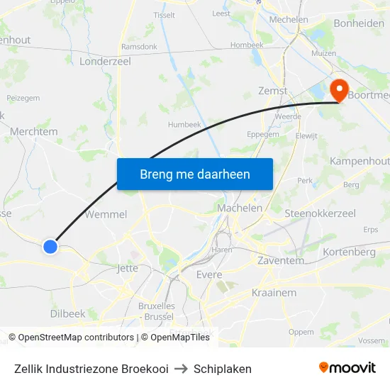 Zellik Industriezone Broekooi to Schiplaken map