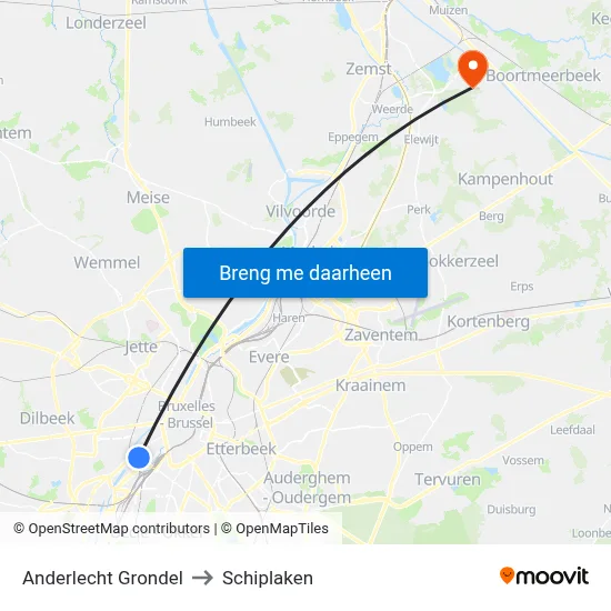 Anderlecht Grondel to Schiplaken map