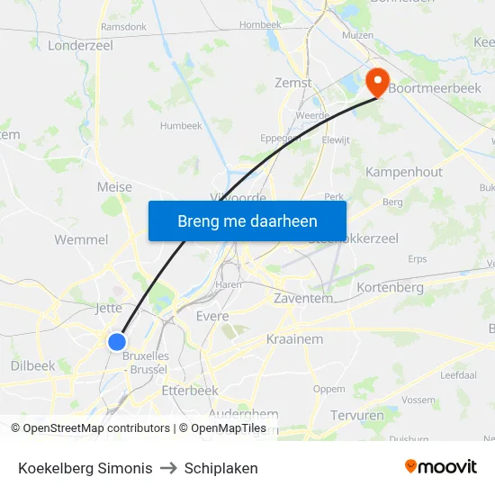 Koekelberg Simonis to Schiplaken map