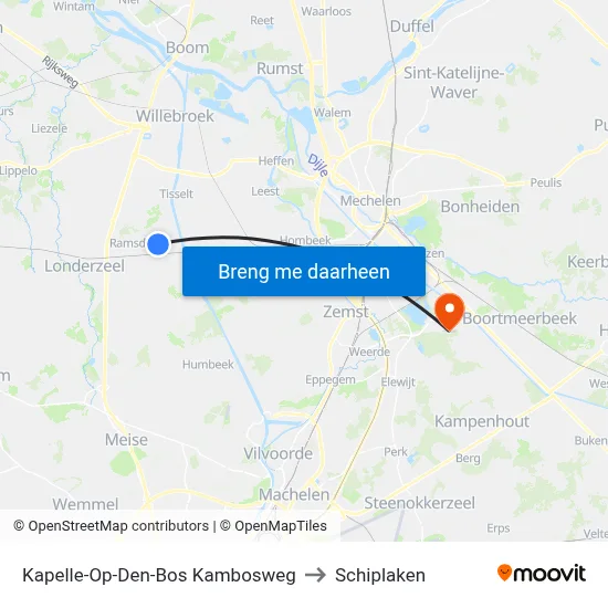 Kapelle-Op-Den-Bos Kambosweg to Schiplaken map