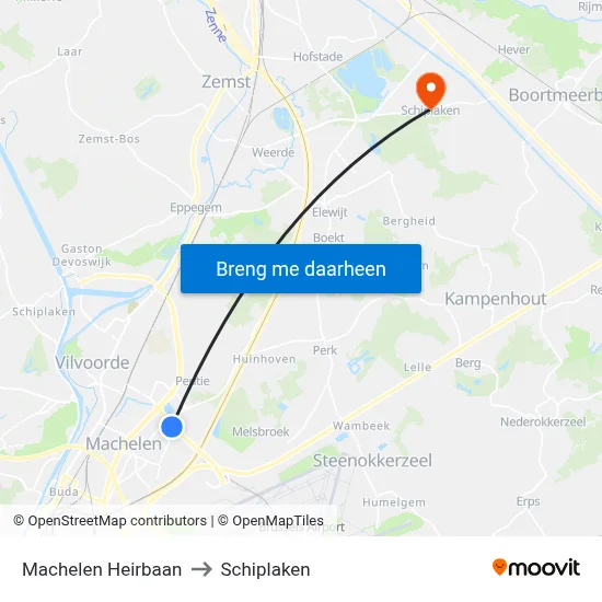 Machelen Heirbaan to Schiplaken map