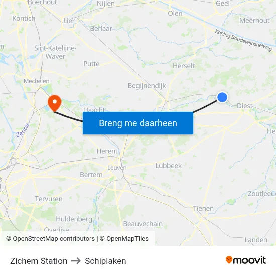 Zichem Station to Schiplaken map