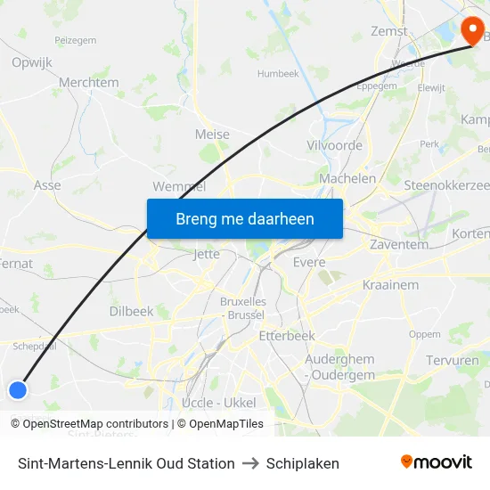 Sint-Martens-Lennik Oud Station to Schiplaken map