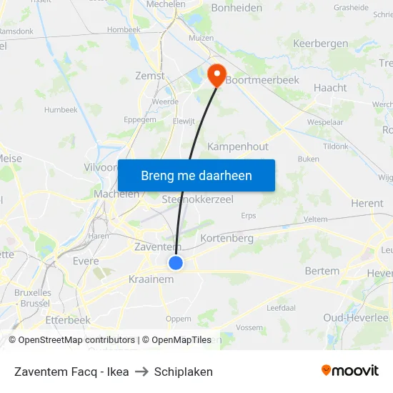 Zaventem Facq - Ikea to Schiplaken map