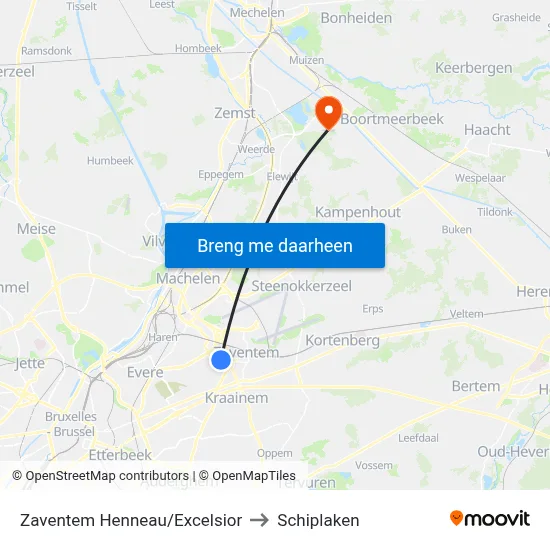 Zaventem Henneau/Excelsior to Schiplaken map