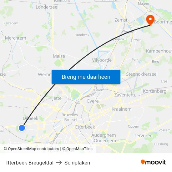 Itterbeek Breugeldal to Schiplaken map