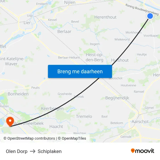 Olen Dorp to Schiplaken map