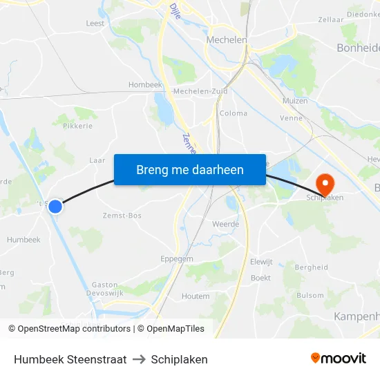 Humbeek Steenstraat to Schiplaken map
