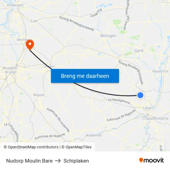 Nudorp Moulin Bare to Schiplaken map