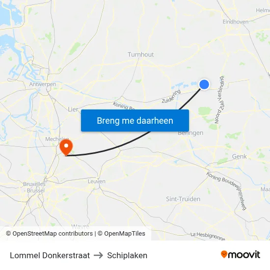 Lommel Donkerstraat to Schiplaken map